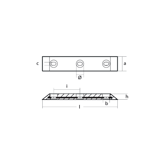 Kamewa bar with 3 holes 400X77X30 with insert