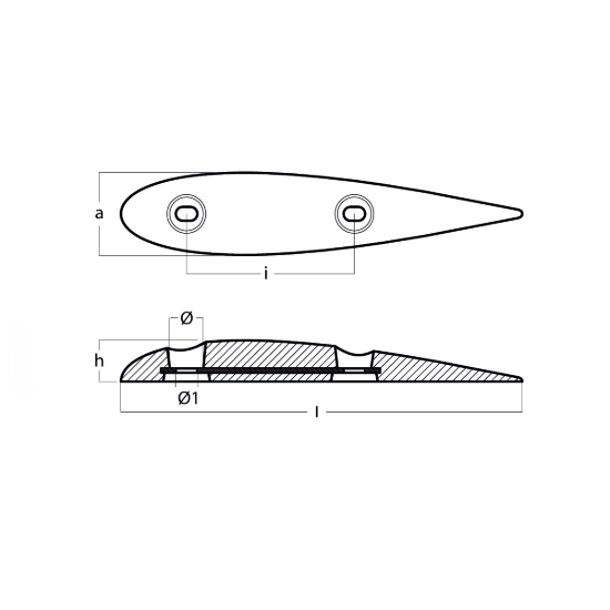 Bolt on anode Naca series 370x79x38 H.C.150