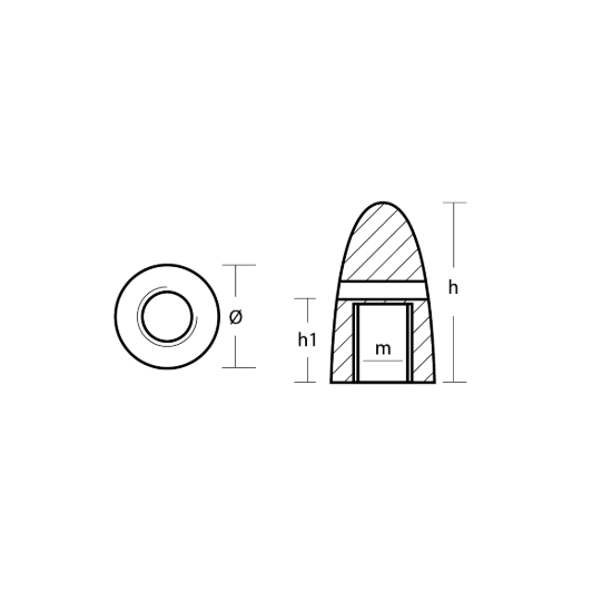 Volvo Penta type nut anode for fixed propeller shaft Ø25  th.16x1,5