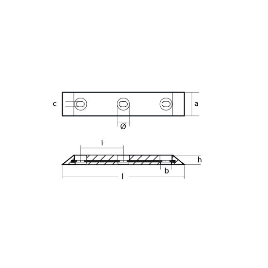 Kamewa bar with 3 holes 600x100x40 with insert